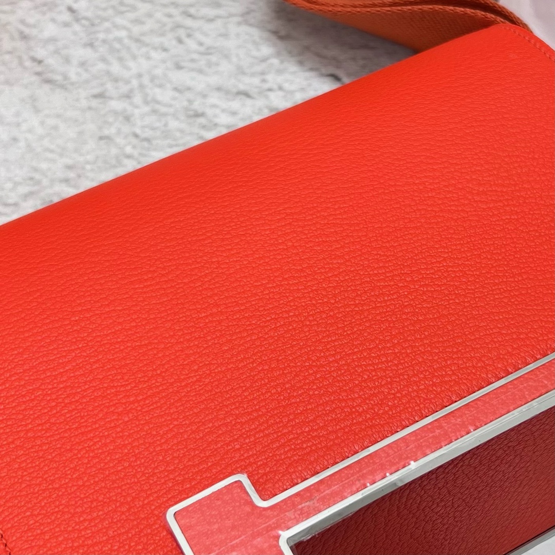 Hermes Geta Shoulder Bag In Feu Orange Mysore Goatskin Leather